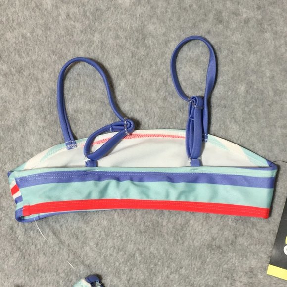 Art Class Girls Swimsuit XS 4/5 Bikini 2 Pieces Purple Orange Blue Stripes - Picture 3 of 11